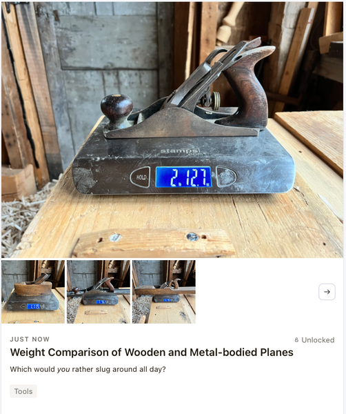 Weight Comparison of Wooden and Metal-bodied Planes