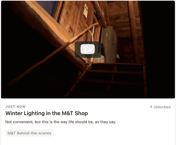 Winter Lighting in the M&T Shop